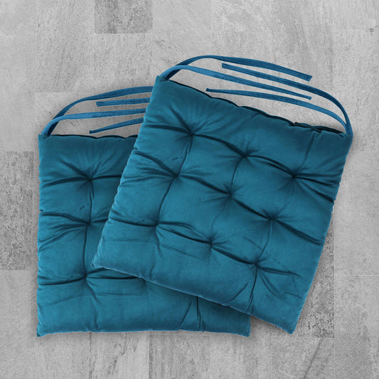 Velvet Slip Free Tufted  Chair Cushion Dark Teal 40x40cm - Pack of 2 - Cotton Home