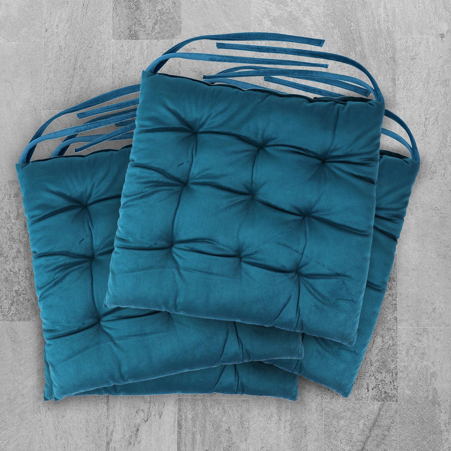 Velvet Slip Free Tufted  Chair Cushion Dark Teal 40x40cm - Pack of 4 - Cotton Home