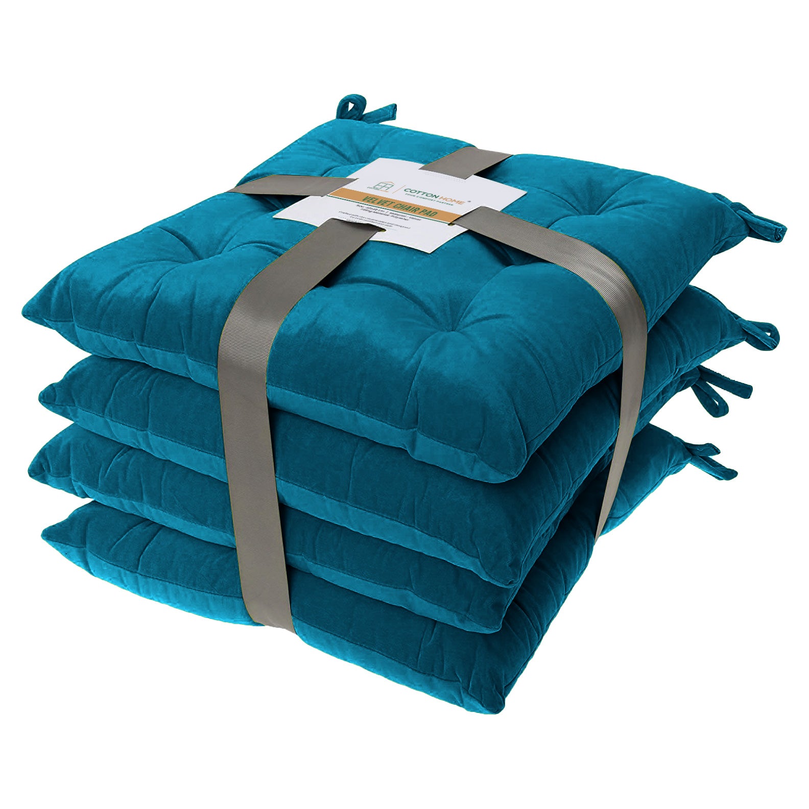 Velvet Slip Free Tufted  Chair Cushion Dark Teal 40x40cm - Pack of 4 - Cotton Home