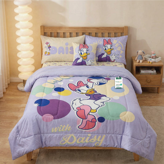 Daisy Duck Official Kids Bedding Set – 5 Piece Comforter Set Cozy & Colorful Cartoon Character with Matching Pillowcases & Bedsheet