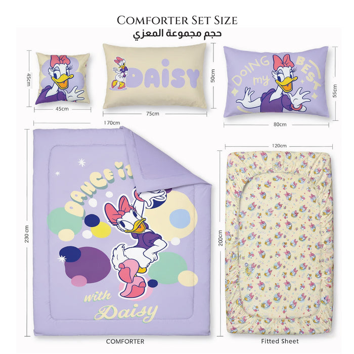 Daisy Duck Official Kids Bedding Set – 5 Piece Comforter Set Cozy & Colorful Cartoon Character with Matching Pillowcases & Bedsheet