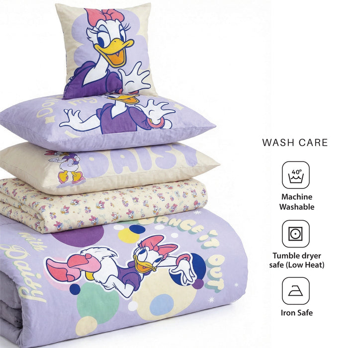 Daisy Duck Official Kids Bedding Set – 5 Piece Comforter Set Cozy & Colorful Cartoon Character with Matching Pillowcases & Bedsheet