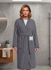 Plush Cotton Adult Bathrobe 100% Cotton Thick & Absorbent - Grey