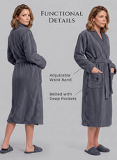 Plush Cotton Adult Bathrobe 100% Cotton Thick & Absorbent - Grey