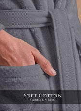 Plush Cotton Adult Bathrobe 100% Cotton Thick & Absorbent - Grey