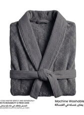 Plush Cotton Adult Bathrobe 100% Cotton Thick & Absorbent - Grey