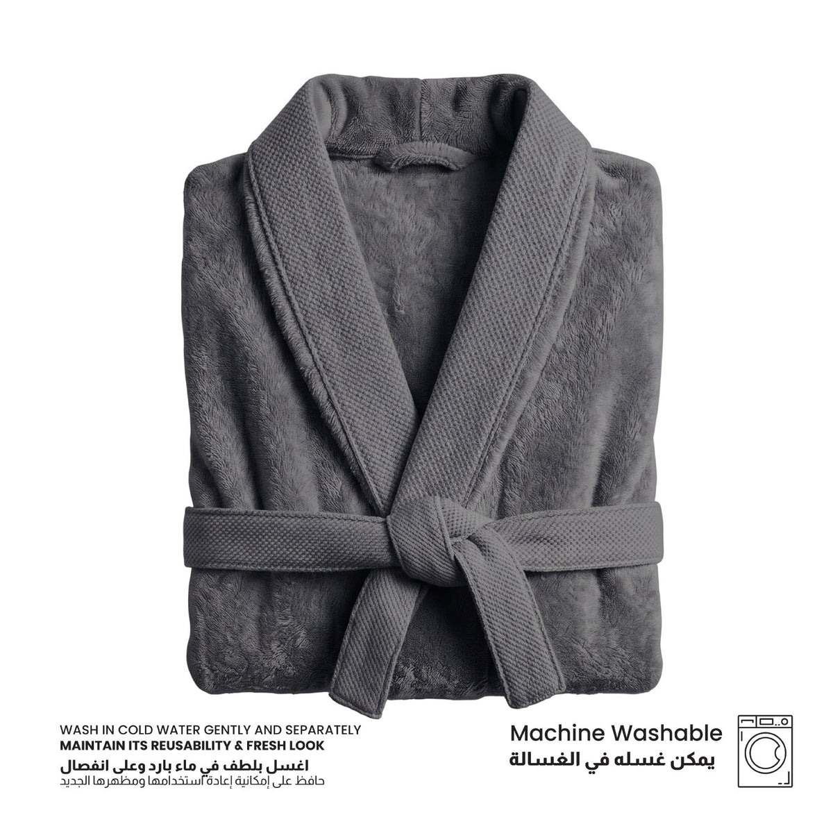 Plush Cotton Adult Bathrobe 100% Cotton Thick & Absorbent - Grey
