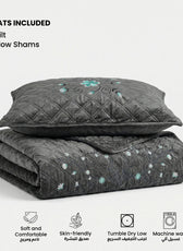 Velvet Quilt Set 3-Piece Diamond Quilted Bedspread Set 220×240cm with two pillow case Dark Gray