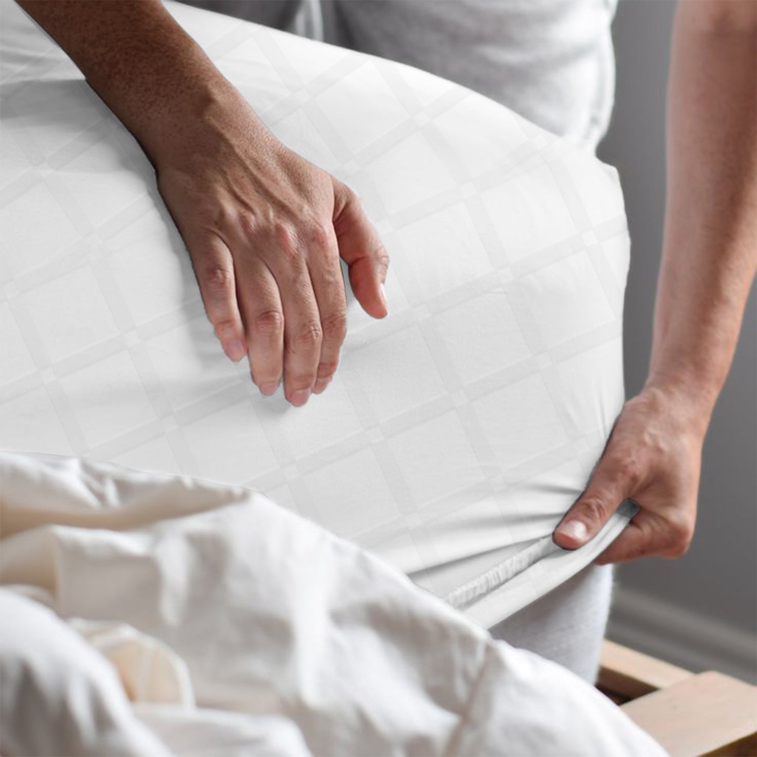 Egyptian Cotton Dobby 3PC Fitted Sheet 180X200+30CM Grid