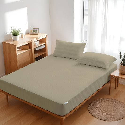 Egyptian Cotton Dobby 3PC Fitted Sheet 200X200+30CM Tiled Beige