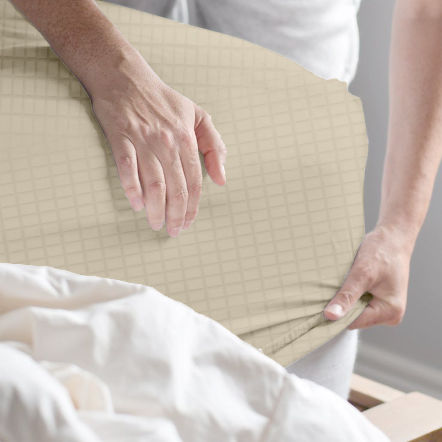 Egyptian Cotton Dobby 3PC Fitted Sheet 200X200+30CM Tiled Beige