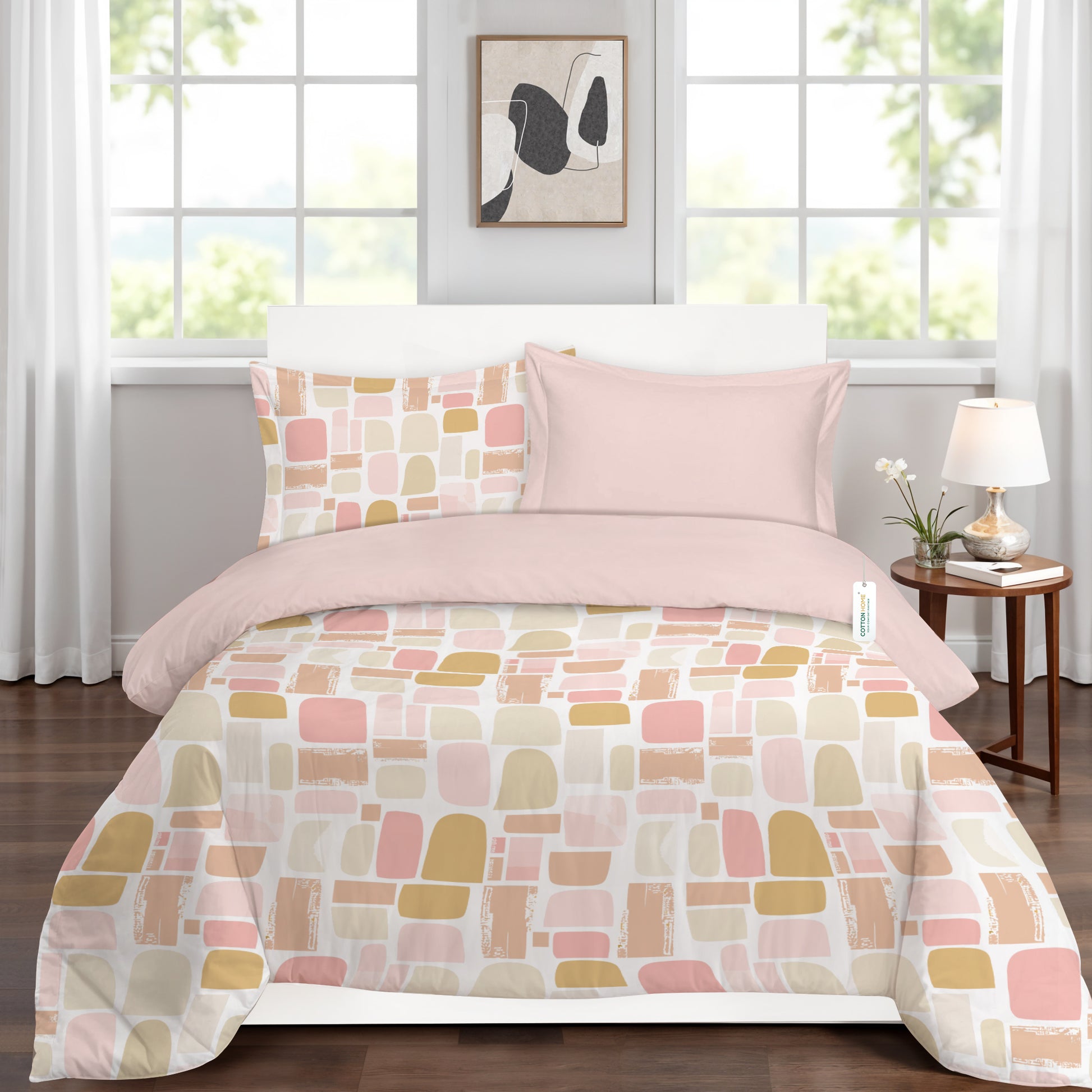 4PC Kids Duvet Cover Set – 160x220 Warm Blocks Design 100% Premium Cotton