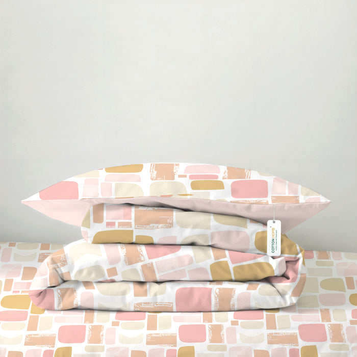 4PC Kids Duvet Cover Set – 160x220 Warm Blocks Design 100% Premium Cotton