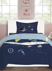 3PC Kids Duvet Cover Set – 135x220 Animal Atlas Design 100% Premium Cotton