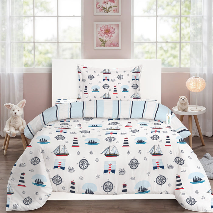 Back to School Essentials Premium Cotton Kids Bedding & Bathrobe Set Sailor
