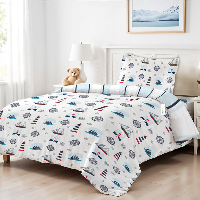 3PC Kids Duvet Cover Set – 135x220 Little Sailors Design 100% Premium Cotton
