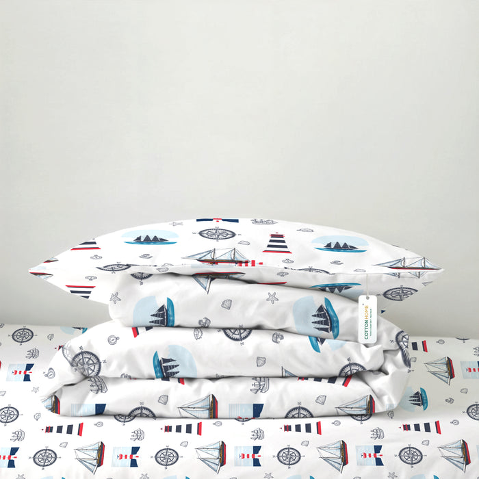 Back to School Essentials Premium Cotton Kids Bedding & Bathrobe Set Sailor