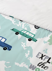 3PC Kids Duvet Cover Set – 135x220 Tiny Travelers Design 100% Premium Cotton
