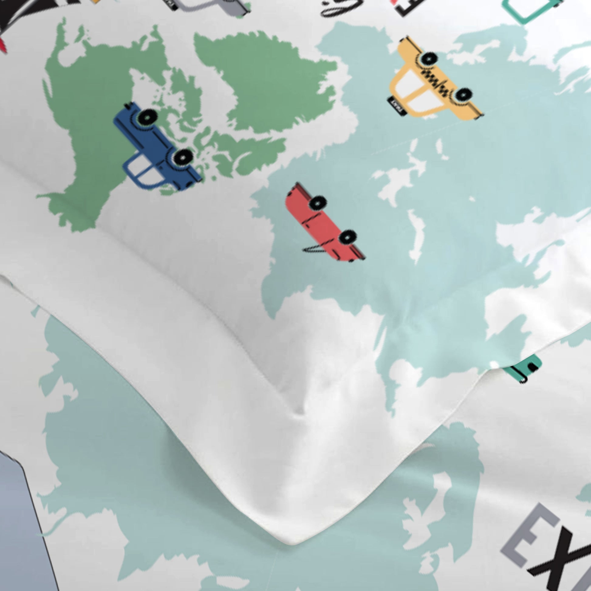 3PC Kids Duvet Cover Set – 135x220 Tiny Travelers Design 100% Premium Cotton