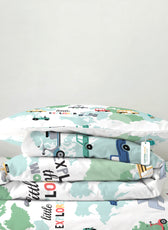 3PC Kids Duvet Cover Set – 135x220 Tiny Travelers Design 100% Premium Cotton