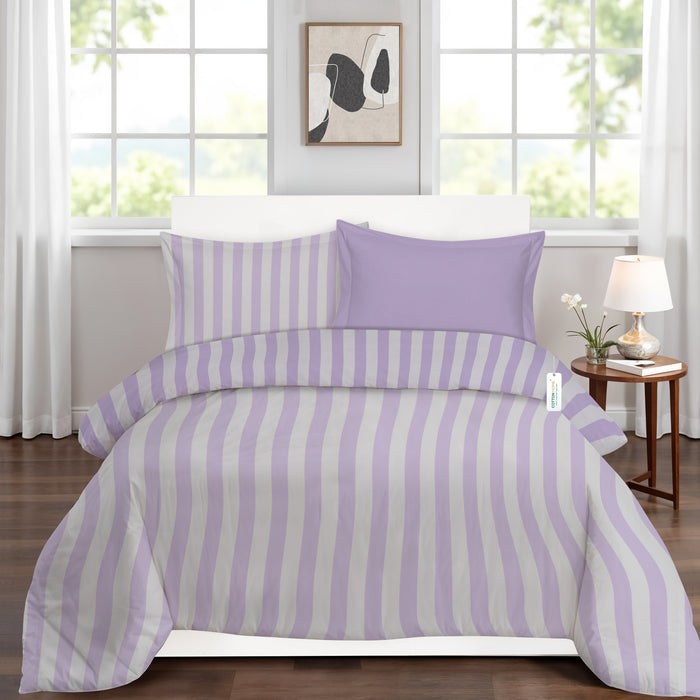 4PC Cotton Duvet Cover Set – 160x220 Lavender Stripe Design