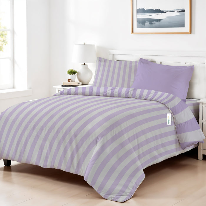 4PC Cotton Duvet Cover Set – 160x220 Lavender Stripe Design