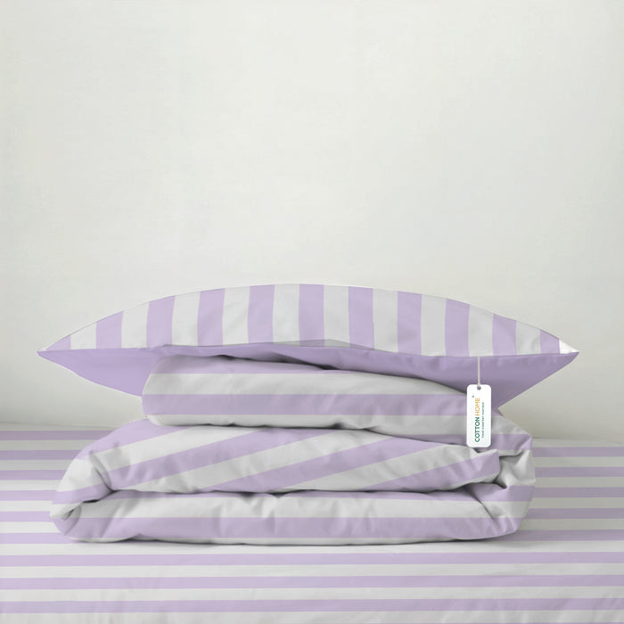4PC Cotton Duvet Cover Set – 160x220 Lavender Stripe Design