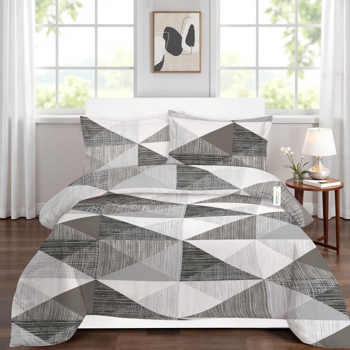 4PC Cotton Duvet Cover Set – 160x220 Graphite Angles Design