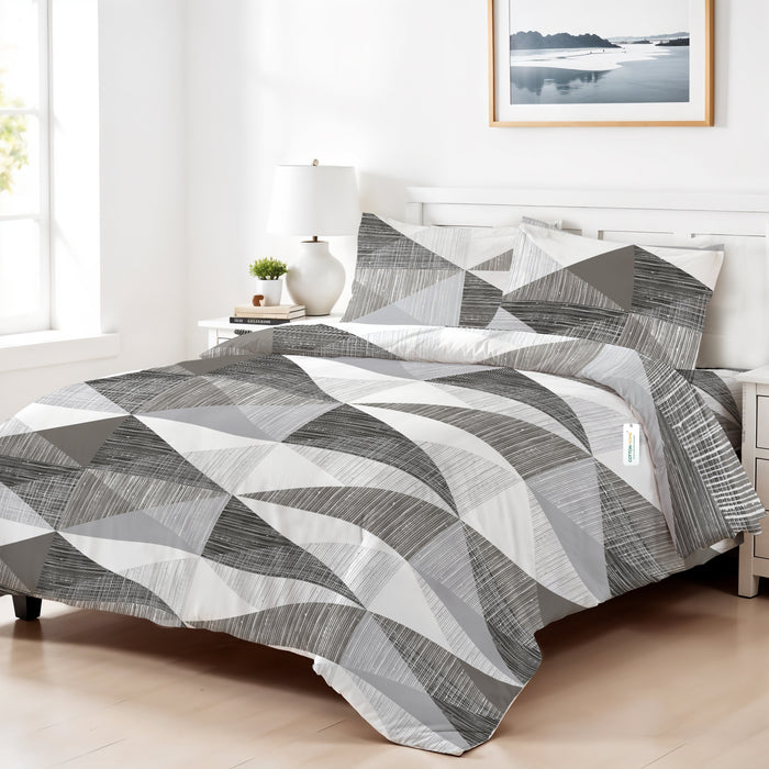 4PC Cotton Duvet Cover Set – 160x220 Graphite Angles Design