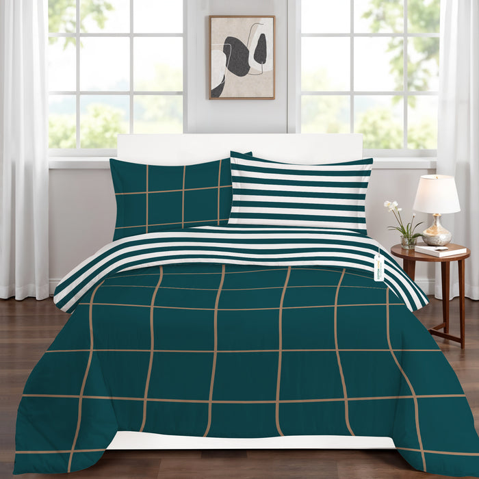 4PC Cotton Duvet Cover Set – 160x220 Royal Emerald Design