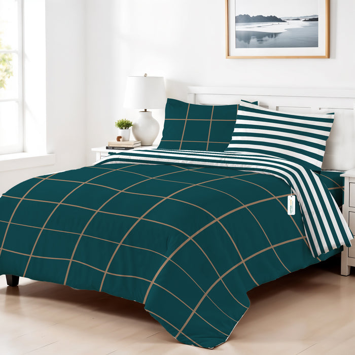 4PC Cotton Duvet Cover Set – 160x220 Royal Emerald Design