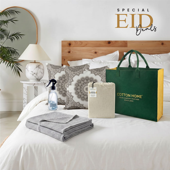Waffle Blanket Fitted sheet Cushion and Home Fragrance set Bundle 01