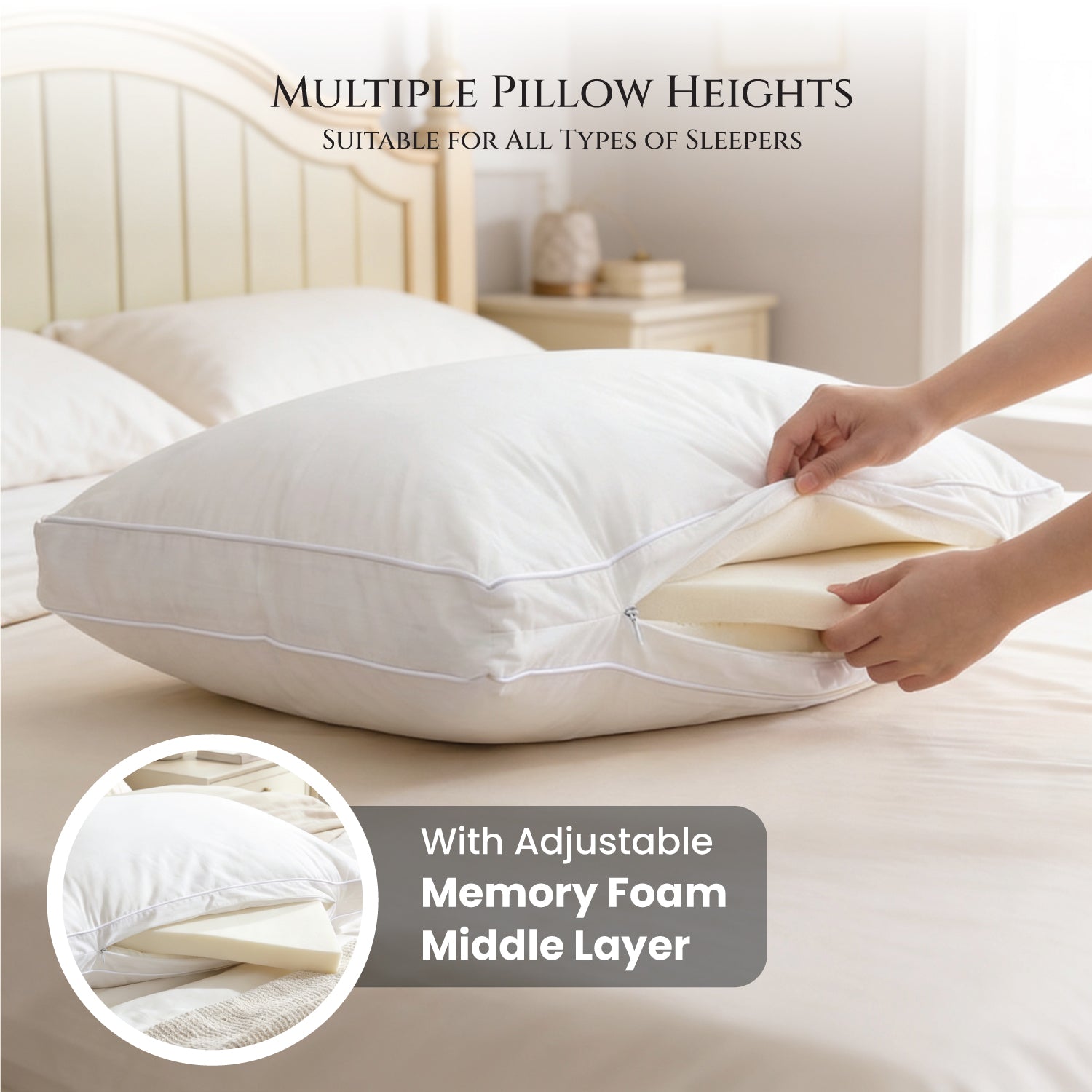 Elysian Adjustable Memory Foam Pillow – Dual Height 45x70cm