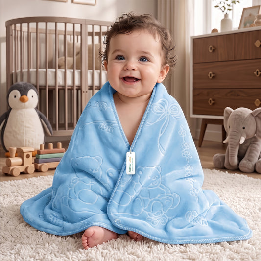 Ultra-Soft Embossed Baby Blanket – Lightweight, Cozy & Plush 140x110cm, Blue