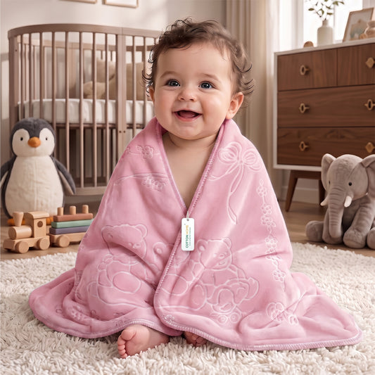 Ultra-Soft Embossed Baby Blanket – Lightweight, Cozy & Plush 140x110cm, Pink