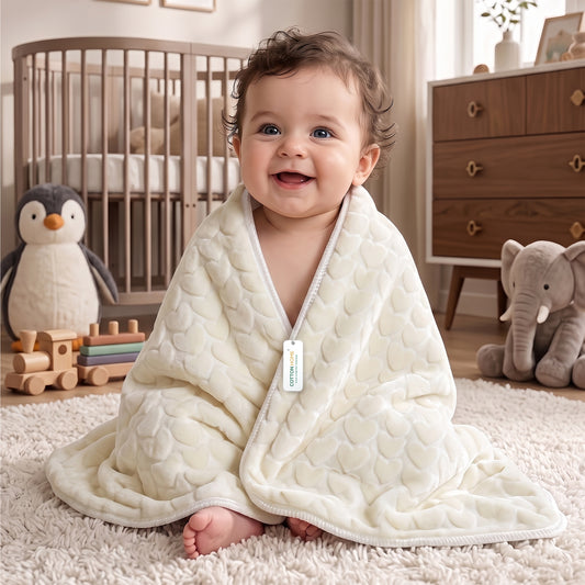 Premium Baby Blanket – Ultra Soft, Lightweight & Cozy Plush with Embossed Hearts, 140x110cm Yellow