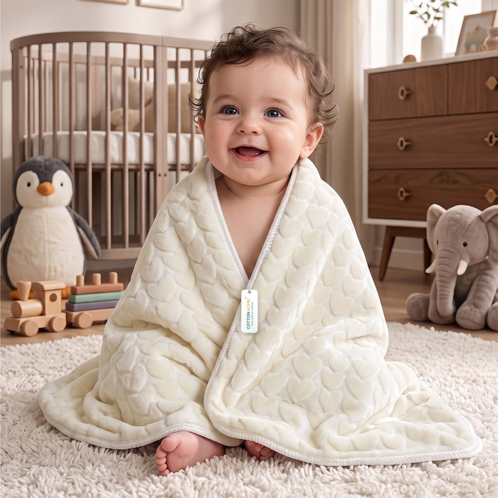 Premium Baby Blanket – Ultra Soft, Lightweight & Cozy Plush with Embossed Hearts, 140x110cm Yellow