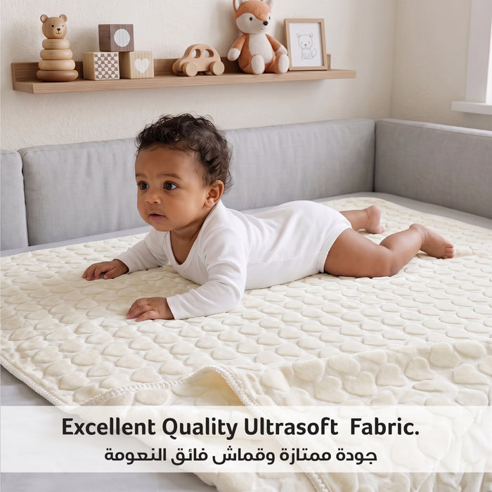 Premium Baby Blanket – Ultra Soft, Lightweight & Cozy Plush with Embossed Hearts, 140x110cm Yellow