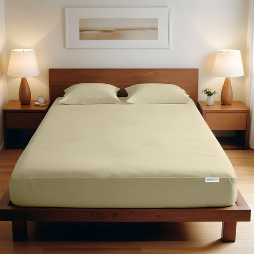 3 Piece Fitted Sheet Set Super Soft Beige Twin Size 160x200+30cm with 2 Pillow Case - Cotton Home
