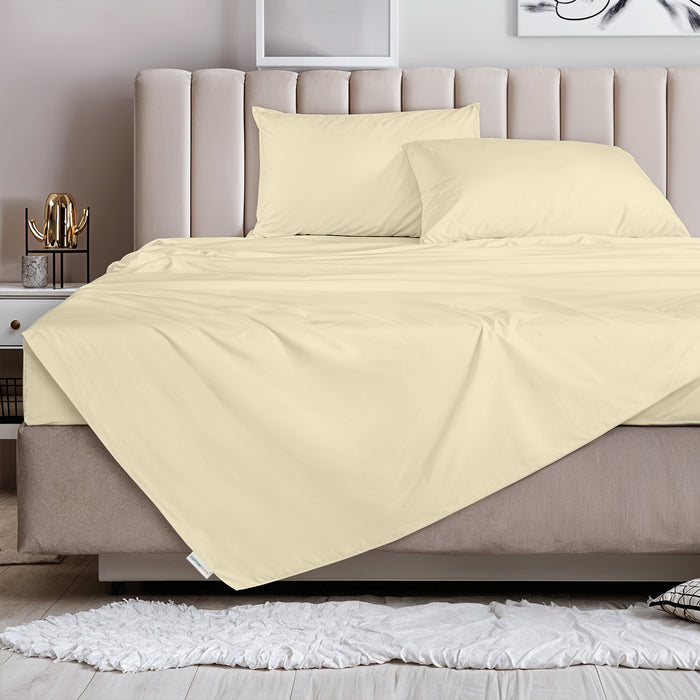 3 Piece Flat Sheet Set Supersoft Microfiber Beige Queen Size 200x220 with 2 Pillow Case