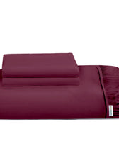 3 Piece Fitted Sheet Set Super Soft Burgundy Super King Size 200x200+30cm with 2 Pillow Case - Cotton Home