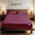 3 Piece Fitted Sheet Set Supersoft Microfiber Burgundy Twin Size 160x200+30cm with 2 Pillow Case