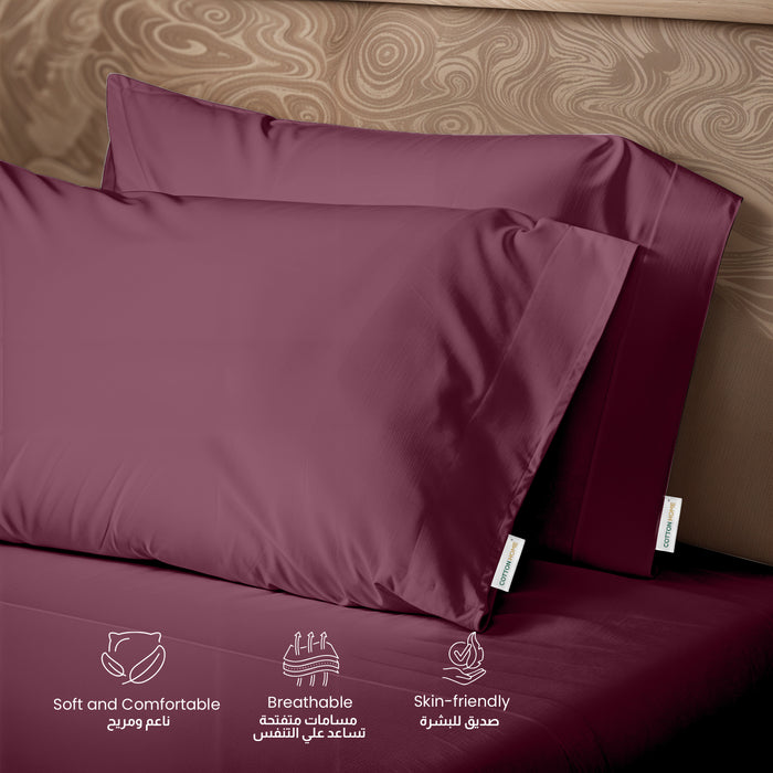 3 Piece Flat Sheet Set Supersoft Microfiber Burgundy Single Size 160x220 with 2 Pillow Case
