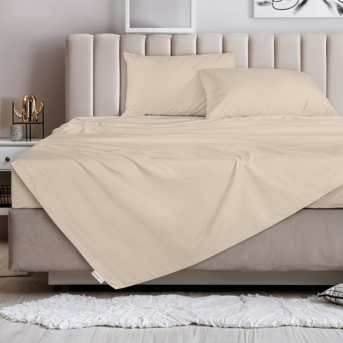 3 Piece Flat Sheet Set Supersoft Microfiber Dark Beige Single Size 160x220 with 2 Pillow Case