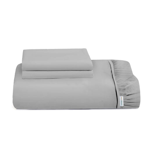 3 Piece Fitted Sheet Set Super Soft Grey King Size 180x200+30cm with 2 Pillow Case - Cotton Home