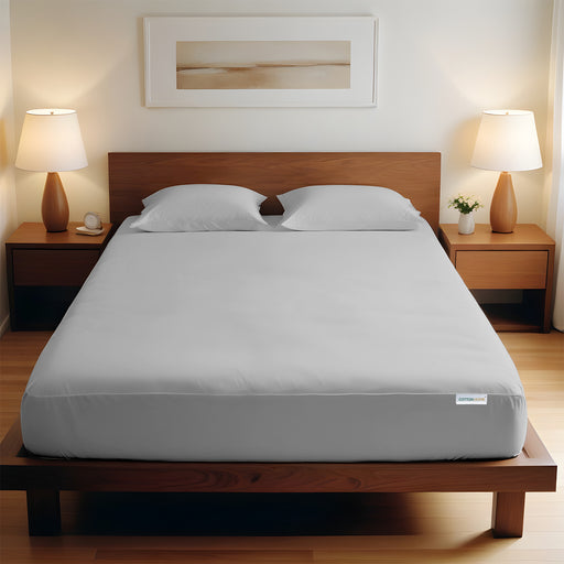 3 Piece Fitted Sheet Set Super Soft Grey King Size 180x200+30cm with 2 Pillow Case - Cotton Home
