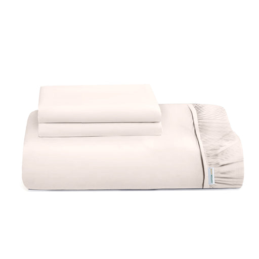 3 Piece Fitted Sheet Set Super Soft Ivory King Size 180x200+30cm with 2 Pillow Case - Cotton Home