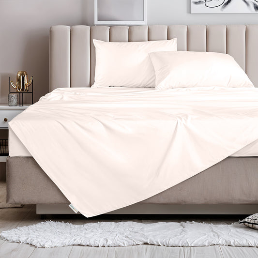 3 Piece Flat Sheet Set Supersoft Microfiber Ivory Single Size 160x220 with 2 Pillow Case