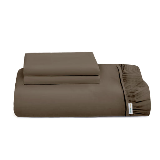 3 Piece Fitted Sheet Set Super Soft Khaki Super King Size 200x200+30cm with 2 Pillow Case - Cotton Home