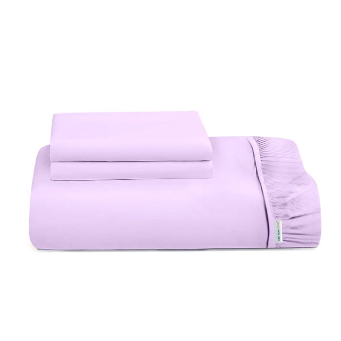 3 Piece Fitted Sheet Set Super Soft Light Purple Single Size 90x200+20cm with 2 Pillow Case - Cotton Home